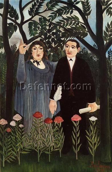 Henri Rousseau The Muse Inspiring the Poet – 1909 Naïve Art Portrait | Oil Painting of Apollinaire and Marie Laurencin | Handmade Canvas Reproduction