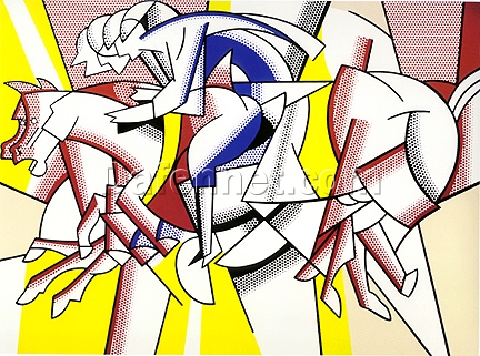 Custom Oil Painting Inspired by Roy Lichtenstein’s ‘The Red Horseman’ – Cubist Art on Canvas