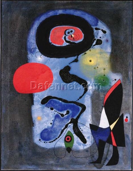 Inspired by Joan Miró’s The Red Sun (1948) – Surrealist Abstract Oil & Gouache Reproduction