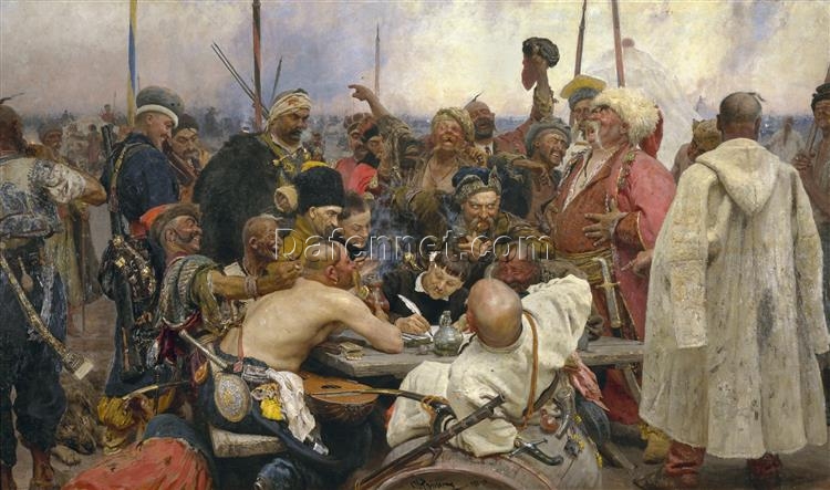 Custom Oil Reproduction of The Reply of the Zaporozhian Cossacks to Sultan Mehmed IV – Ilya Repin’s Russian Realism Masterpiece