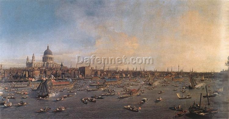 Custom Oil Reproduction of Canaletto’s The River Thames with St. Paul’s Cathedral – Historical London View