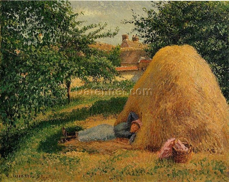 The Siesta” (1899) by Camille Pissarro – Impressionist Oil Painting of Rural Life