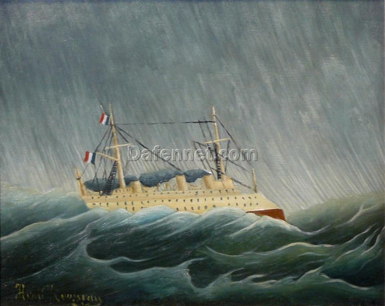 The Storm Tossed Vessel by Henri Rousseau – c.1899 Naïve Art Oil Painting Replica | Hand-Painted Marina on Canvas