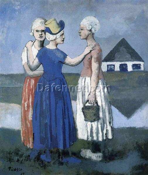 Oil Painting Inspired by Picasso: The Three Dutchwomen – Post-Impressionist Rose Period Art on Canvas