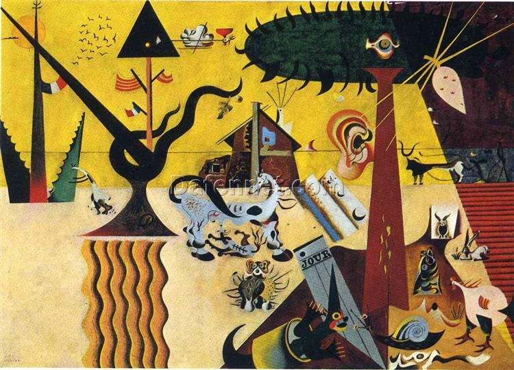 Inspired by Joan Miró’s The Tilled Field (1923) – Abstract Surrealist Landscape Oil Painting (66 x 92.7 cm)