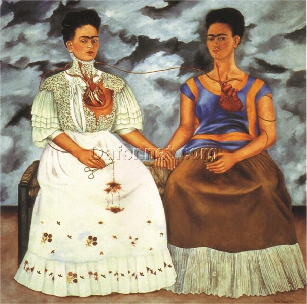 Frida Kahlo The Two Fridas Oil Painting Reproduction (1939) with Umbilical Cord Symbolism