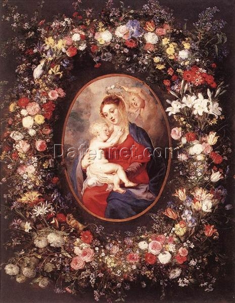 Reproduction of “The Virgin and Child in a Garland of Flowers” by Rubens – Religious Art in Baroque Style