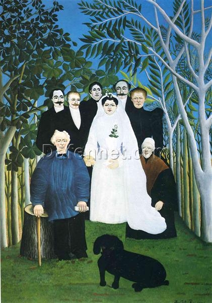 Hand-painted Henri Rousseau The Wedding Party – c.1905 Naïve Art Oil Painting | Canvas Reproduction of a Vibrant Wedding Scene