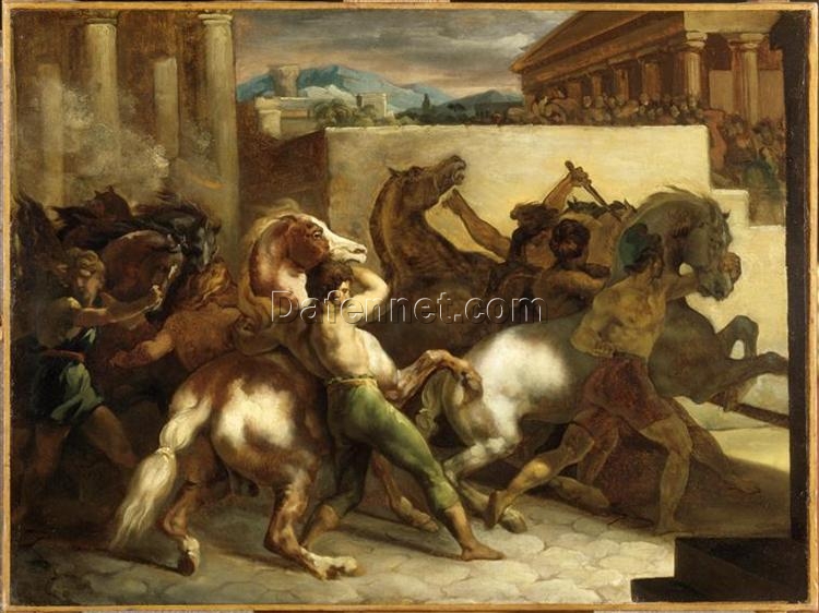 Théodore Géricault The Wild Horse Race at Rome – Romanticism Oil on Canvas Genre Painting Reproduction