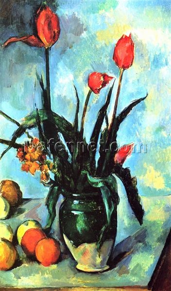 Post-Impressionist “Tulips in a Vase” by Paul Cézanne – 1892, Oil on Canvas – Norton Simon Museum