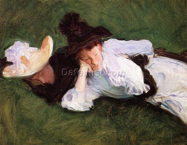 John Singer Sargent ‘Two Girls Lying on the Grass’ Impressionist Oil Painting – Fine Art Reproduction on Canvas