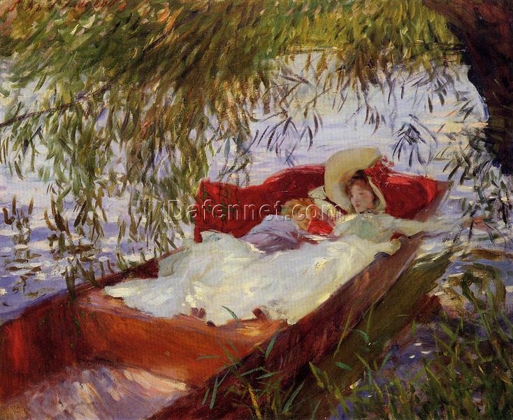 John Singer Sargent ‘Two Women Asleep in a Punt under the Willows’ Impressionism Genre Painting – Fine Art Reproduction on Canvas