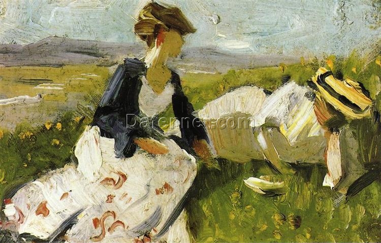 Hand-Painted Franz Marc ‘Two Women on the Hillside’ Oil Painting – Impressionist Genre Art on Canvas from Dafen Village Studio