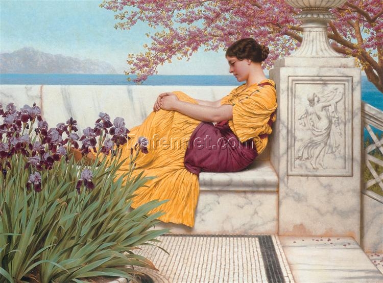 Under the Blossom that Hangs on the Bough by John William Godward | Neoclassical Oil Painting