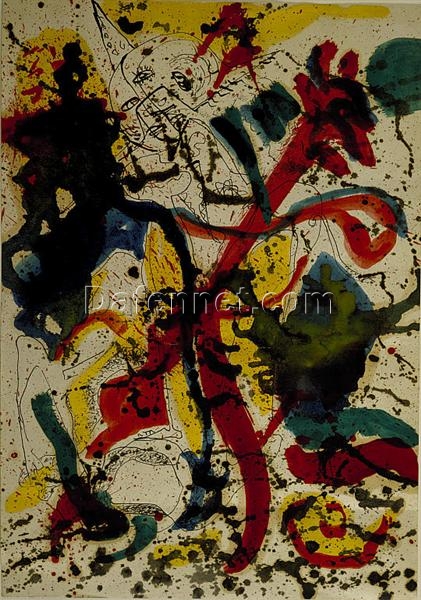 Inspired by Untitled (1942-1944) by Jackson Pollock – Abstract Expressionist Early Work Oil, Pen & Ink on Paper (50.7 x 33.5 cm)