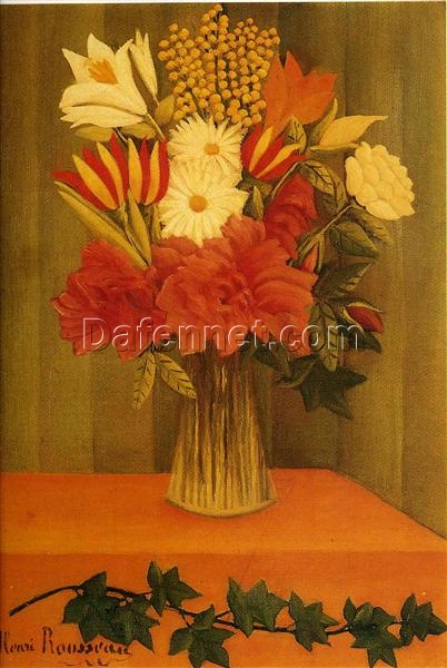 Hand-painted Henri Rousseau Vase of Flowers – 1901-1902 Naïve Art Flower Oil Painting | Canvas Reproduction of Floral Masterpiece