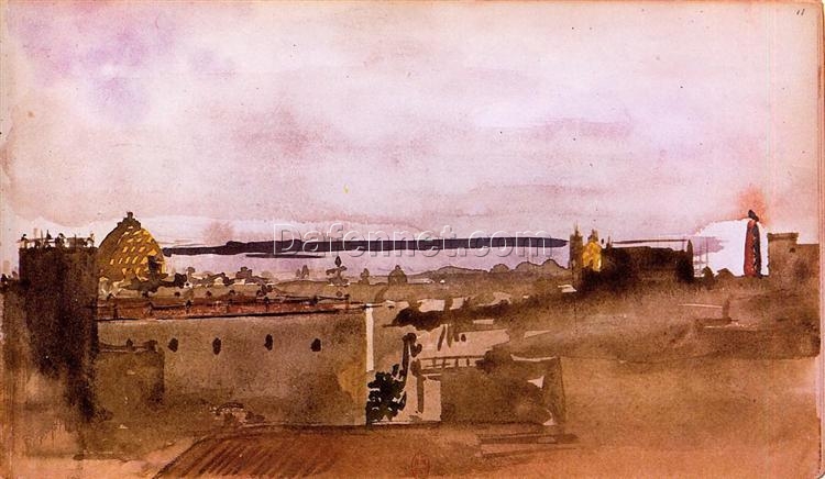 Impressionist Cityscape: View of Naples by Edgar Degas – 1860 Watercolor Painting Reproduction