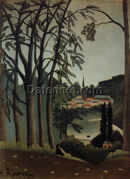 Hand-painted Henri Rousseau View of Saint Cloud – 1909 Naïve Art Landscape Oil Painting | Canvas Reproduction of Tranquil French Countryside