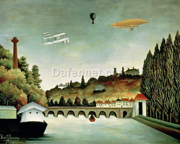 Hand-painted Henri Rousseau View of the Bridge at Sevres – 1908 Naïve Art Cityscape Oil Painting | Canvas Reproduction of French Landscape