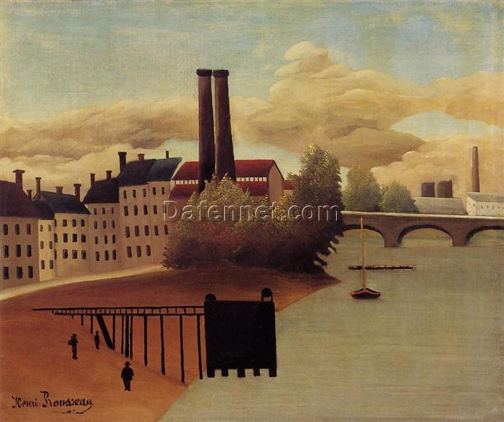 View of the Outskirts of Paris by Henri Rousseau – 1896 Naïve Art Oil Painting Replica | Cityscape on Canvas