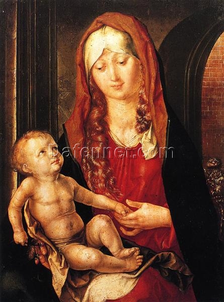 Virgin and Child before an Archway by Albrecht Dürer – 1496 Northern Renaissance Religious Oil Painting on Panel