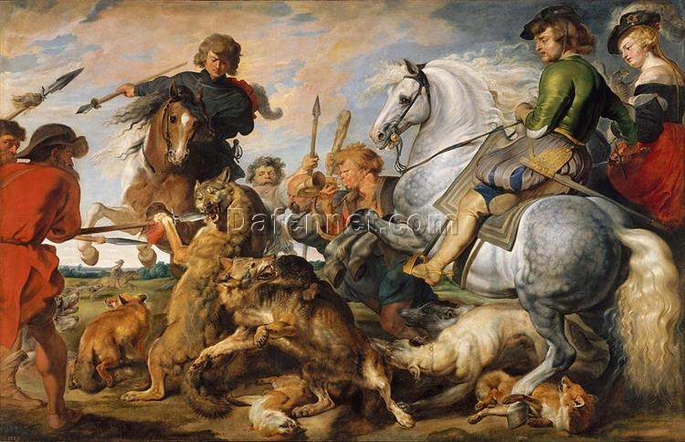 Wolf and Fox Hunt” – Large-Scale Baroque Wildlife Painting by Peter Paul Rubens – Reproduction