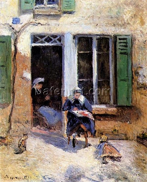 Woman and Child Doing Needlework” by Camille Pissarro – 1877 French Impressionist Masterpiece