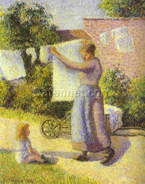 Woman Hanging up the Washing” – Camille Pissarro, 1887 Oil Painting from Musée d’Orsay Collection