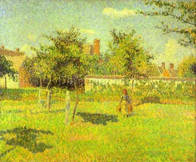 Spring Sunshine in a Field” by Camille Pissarro – 1887 Impressionist Oil Painting from Eragny