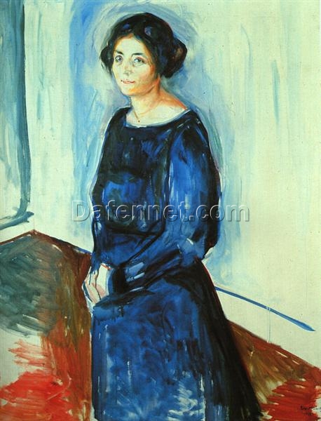 Woman in Blue (Frau Barth) by Edvard Munch – 1921 Expressionist Portrait Oil Painting