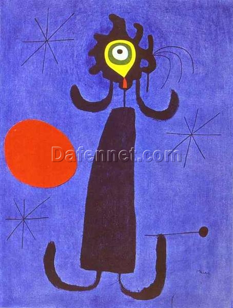 Inspired by Joan Miró’s Woman in Front of the Sun (1950) – Figurative Surrealist Oil Painting on Canvas