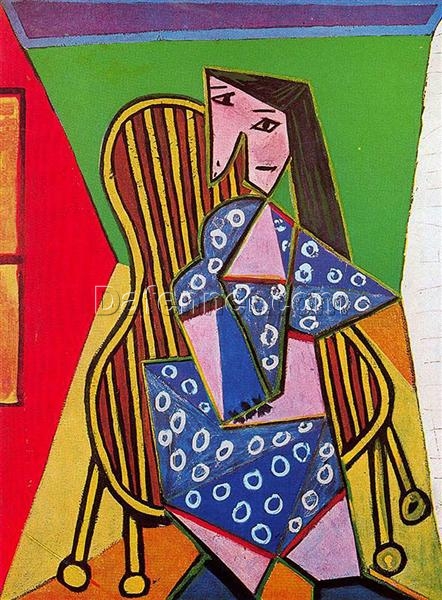 Surrealist Portrait Inspired by Picasso – ‘Woman in Striped Armchair’ (1941) Oil on Canvas