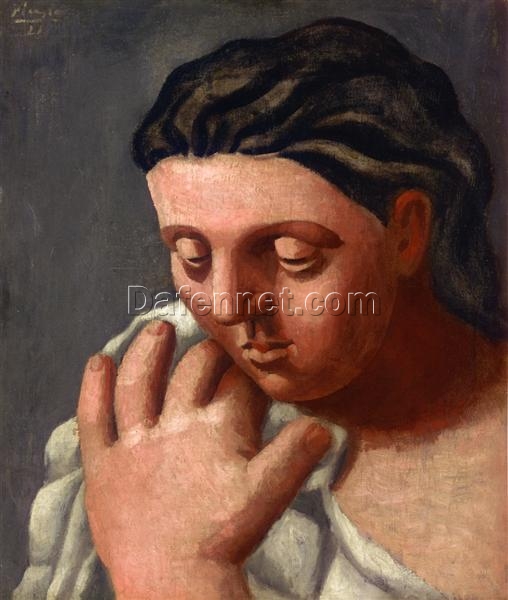 Oil Painting Inspired by Picasso’s Neoclassicist Period – ‘Woman’s Head and Hand’ (1921) Portrait on Canvas