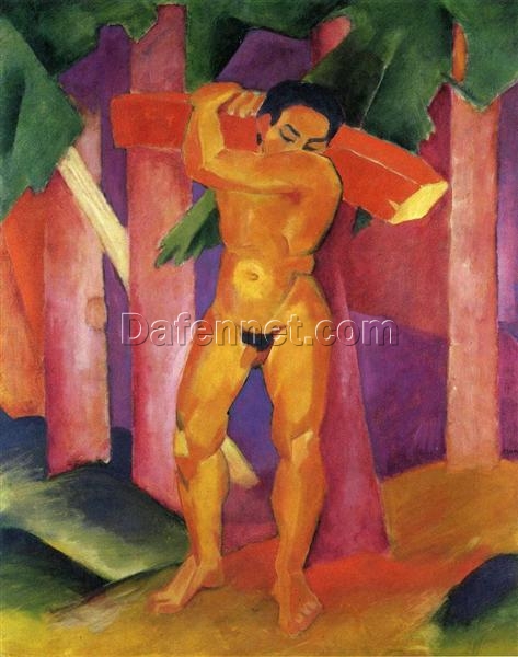 Franz Marc ‘Woodcutter’ Hand-Painted Oil Painting – Expressionist Genre Art on Canvas, Dafen Village Fine Art Reproduction