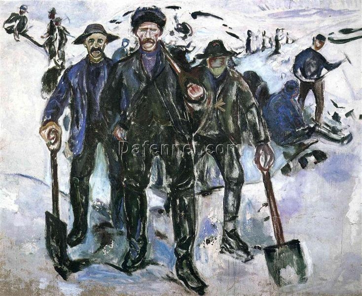 Workers in the Snow by Edvard Munch – Expressionist Oil Painting, 1913