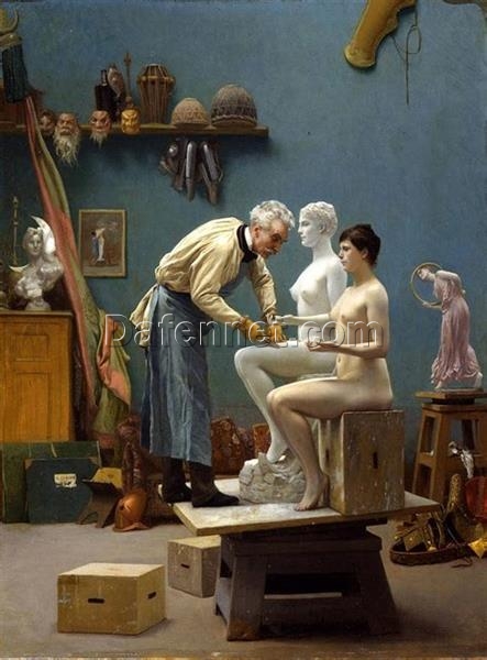 The Artist Sculpting Tanagra by Jean-Léon Gérôme – Iconic Academicism Genre Painting