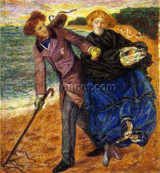 Dante Gabriel Rossetti Oil Painting – Writing on the Sand (1859), Romantic Genre Art Reproduction