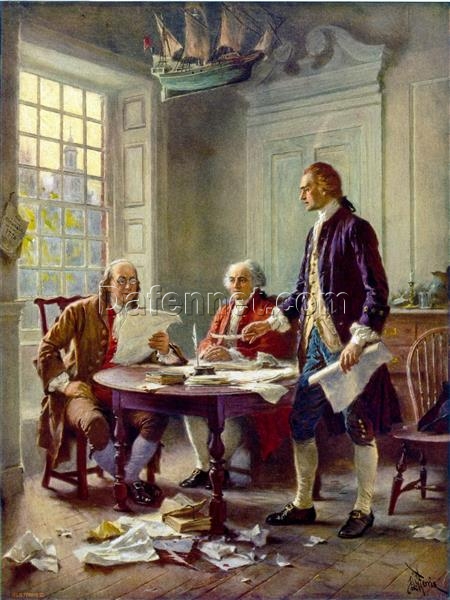 Historical Oil Reproduction of Writing the Declaration of Independence, 1776 – Jean Leon Gerome Ferris Romantic Painting