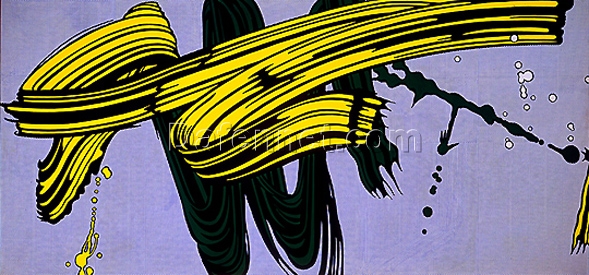 Roy Lichtenstein ‘Yellow and Green Brushstrokes’ Pop Art Abstract – Customizable Magna & Oil Canvas Art