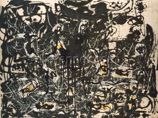 Inspired by Yellow Islands by Jackson Pollock – Abstract Action Painting in Oil on Canvas (143.5 x 185.4 cm)