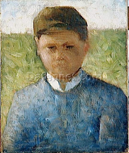 Hand-Painted Georges Seurat ‘Young Peasant in Blue’ Oil Painting – Post-Impressionist Portrait on Canvas from Dafen Village Studio