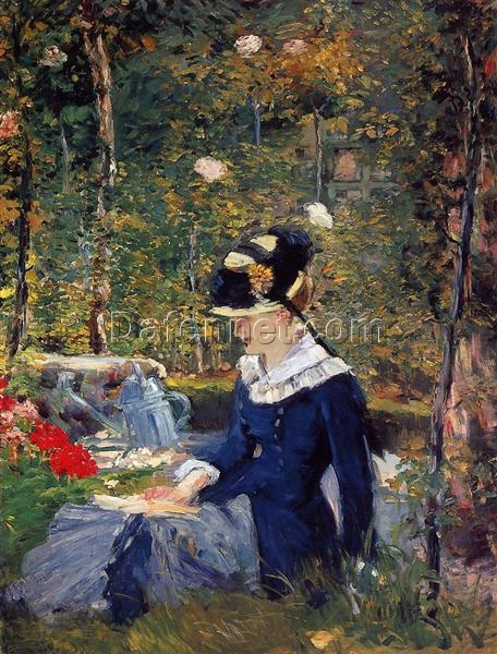 Oil Painting Inspired by Edouard Manet: Young Woman in the Garden (1880) Genre Painting on Canvas