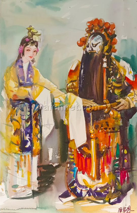 Hand-Painted Watercolor Artwork of Farewell My Concubine – Custom Oil Painting by Dafen Village Studio