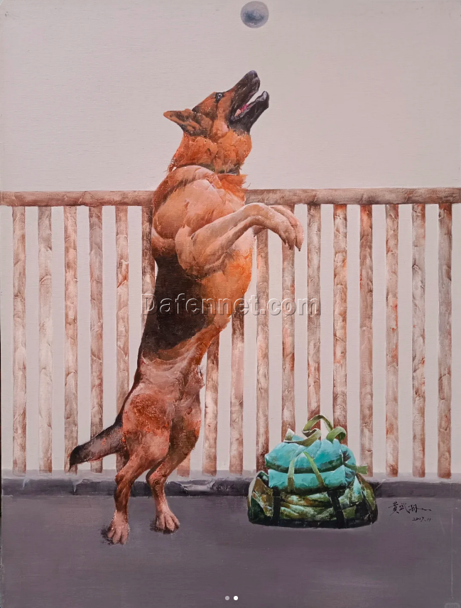 Custom Oil Painting of Police Dog by Huang Wusun – Original Artwork from Dafen Village Studio