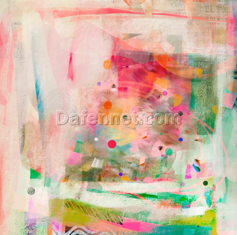 Pink and Green Abstract Painting – Large Colorful Canvas Wall Art for Living Room Decor