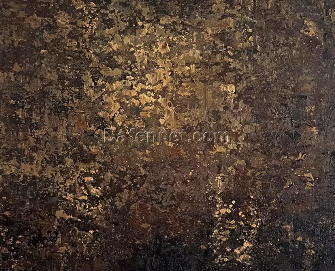 Deep Brown Textured Abstract Canvas Art – Large Contemporary Painting with Gold Leaf and Black Accents