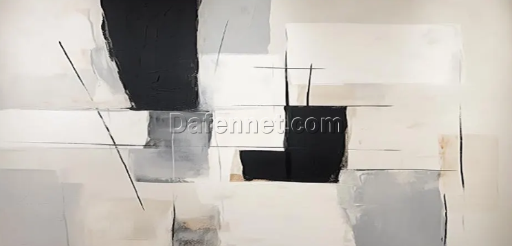 Gray and Black Abstract Canvas Oil Painting – Handcrafted Gray-White Art for Modern Living Room