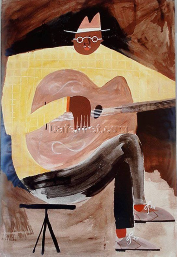 Guitar Player Oil Painting – Hand-Painted Music Art for Living Room and Studio Decor