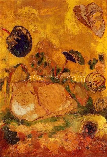 Odilon Redon ‘Bazon: The Artist’s Cat’ – Symbolist Oil Painting of a Cat on Canvas