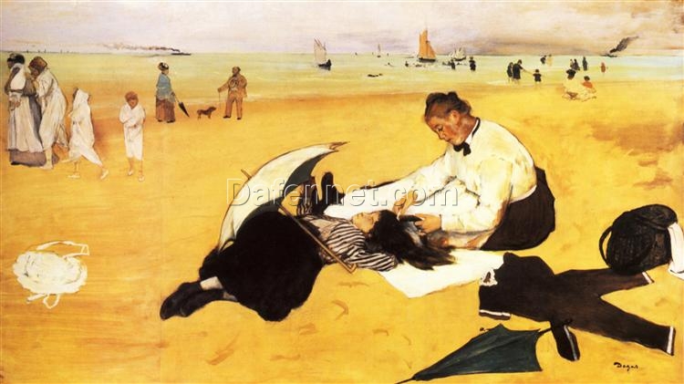 Hand-Painted Reproduction of Degas’ ‘Beach Scene’ – 1877 Impressionist Oil Genre Painting